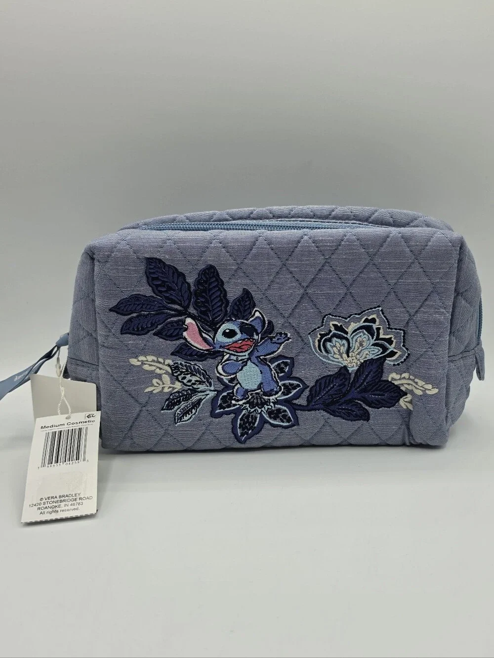 Vera Bradley Disney Stitch leafy blooms chambray Medium Cosmetic Bag Blue